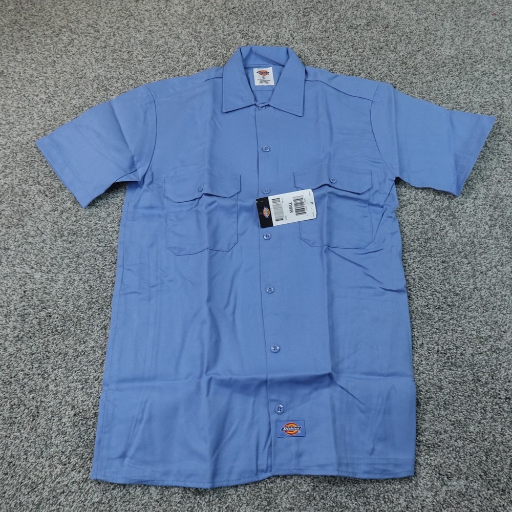NEW Dickies Shirt Mens S Blue Twill Short Sleeve Button Up Workwear Uniform Top